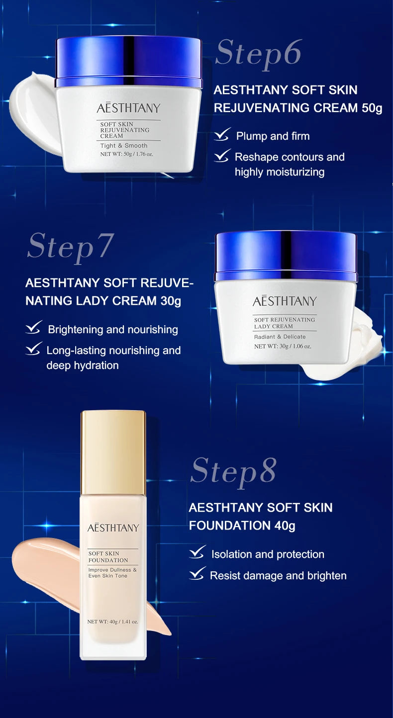 Revitalizing Brightening Nourishing Luxury Skincare Set Eight Pieces Improves Skin Texture Enhances Radiance Firms and Hydrates