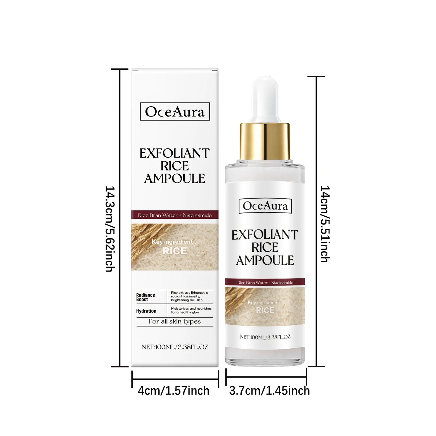 Rice Serum for Face Hydrating Brighten Skin Repair Smooth Facial Essence Gentle Exfoliation Remove Blackheads Collagen Ampoules