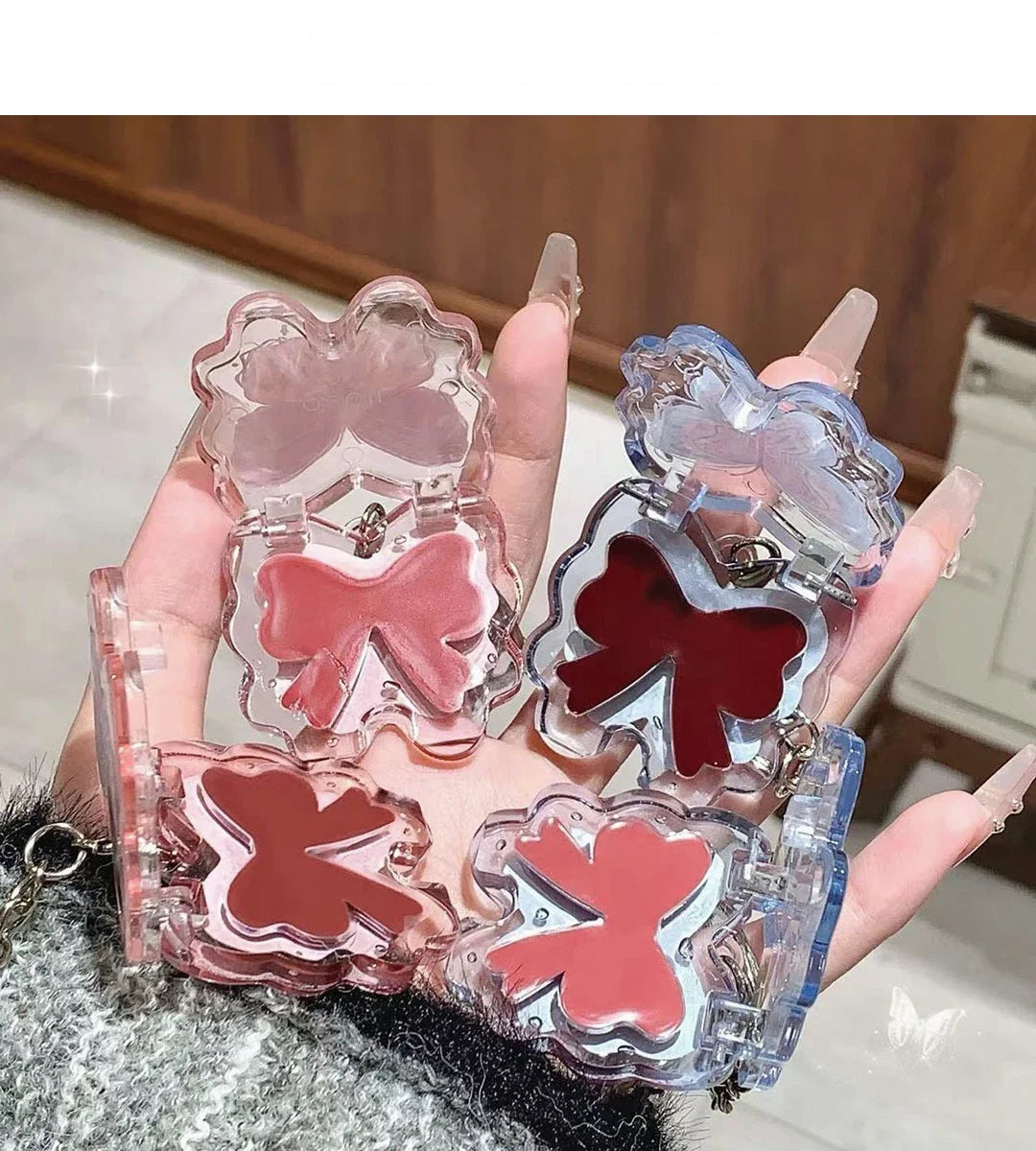 Portable Creative Butterfly Shaped Keychain Lip Gloss Nude Brown Lip Gloss Mirror Moisturizing Lipstick Cute Girl Makeup Gift