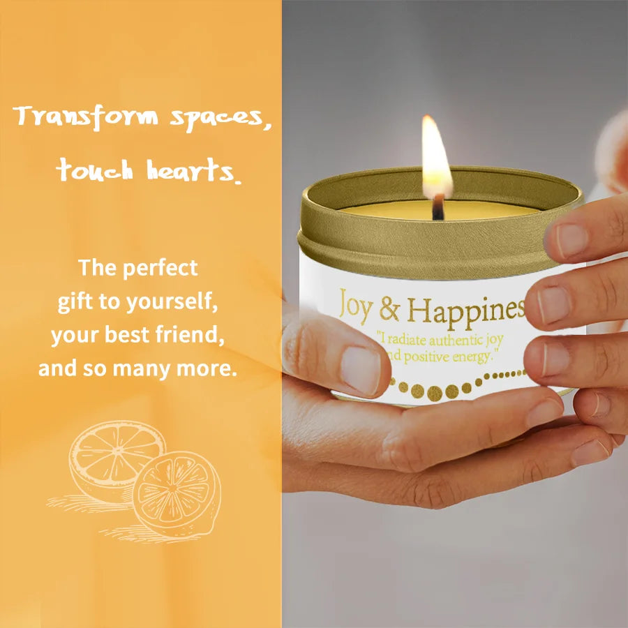 Crystal Ritual Candle | 3oz (Joy & Happiness) - Natural Soy Wax with| 30H Clean Burn, Luxury Spiritual Gift for Valentine's Day