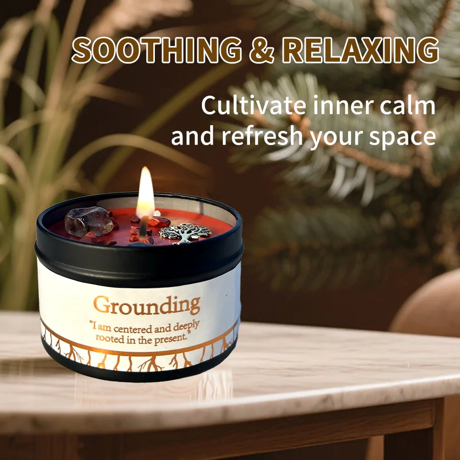 1pc Scented Candles for Home Décor - Embedded Stone and Soy Wax in 3 oz, Natural Aromatherapy (Grounding &Stability)