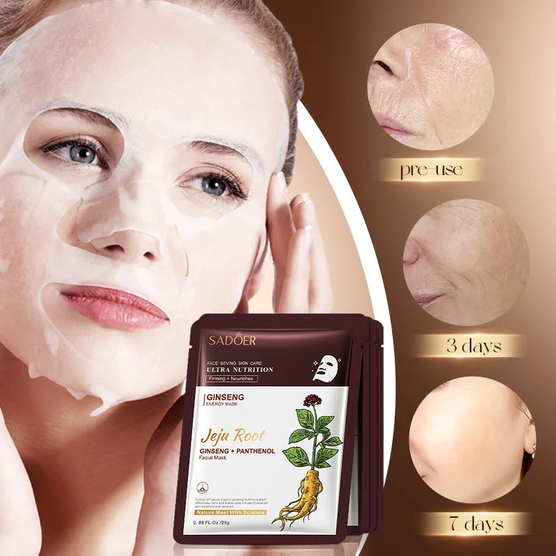 5pcs SADOER Plant Roots Face Mask Ginseng Carrot Ginger Facial Masks Moisturizing Firming Hydrating Face Sheet Mask Skin Care