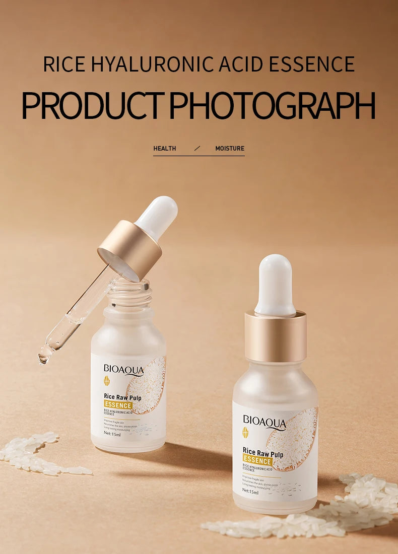 Rice hyaluronic acid essence moisturizes, moisturizes, brightens skin tone, improves skin roughness, and is a gentle serum