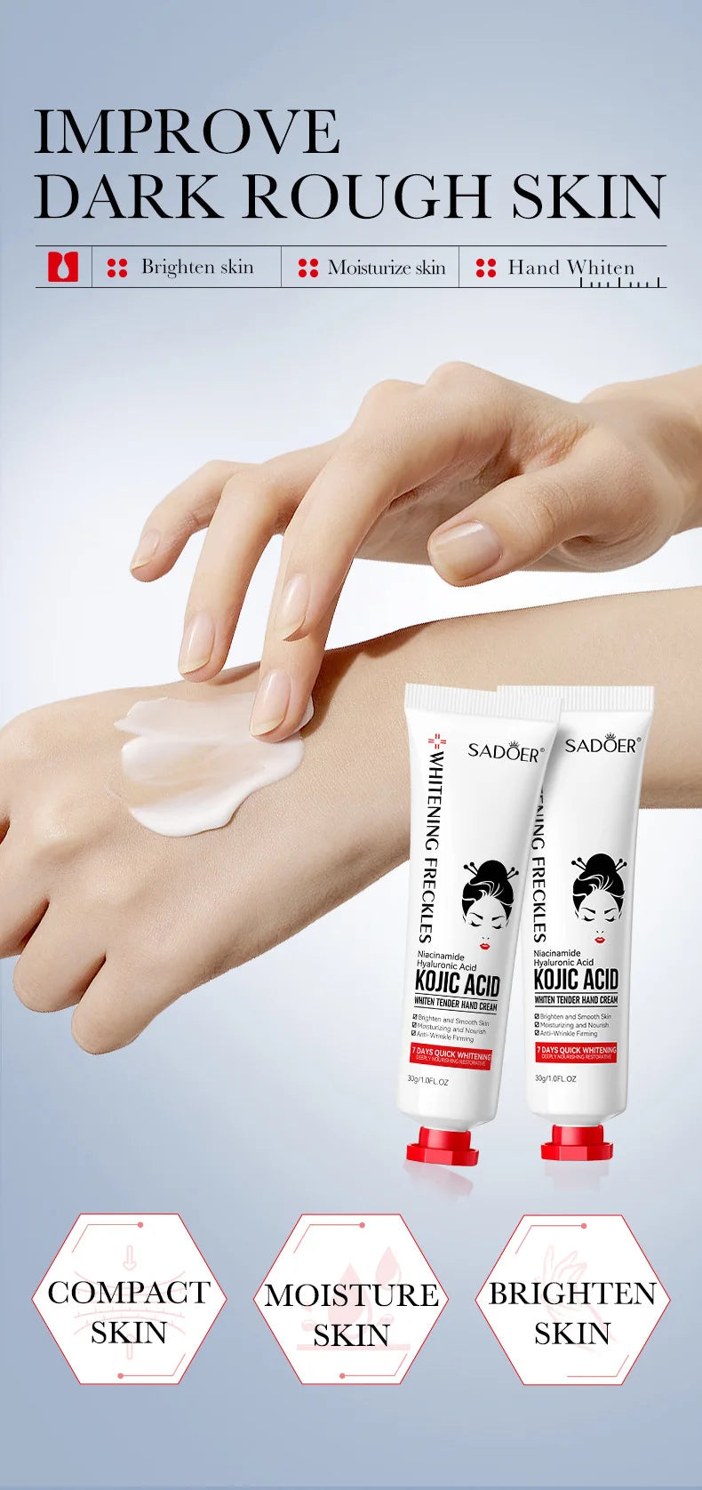 1/2/3/5pcs SADOER Kojic Acid Hand Cream Moisturizing Brightening Hydrating Hand Creams Beauty Hands Travel Size Skin Care