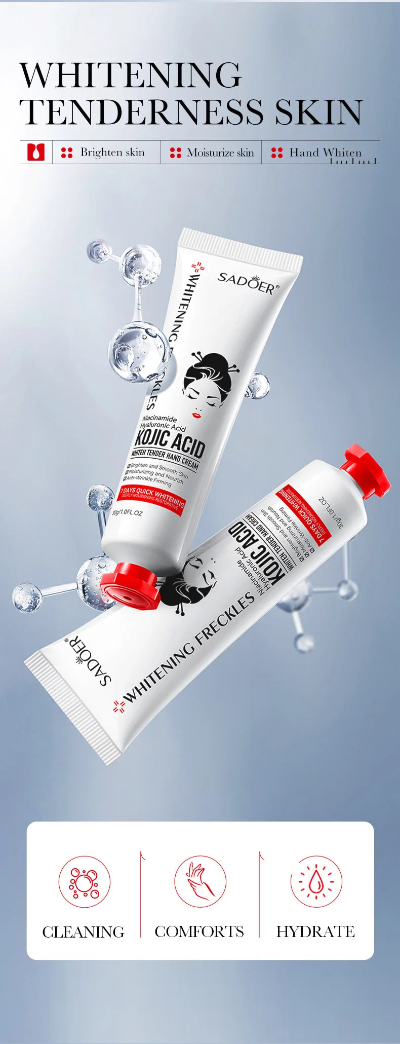 1/2/3/5pcs SADOER Kojic Acid Hand Cream Moisturizing Brightening Hydrating Hand Creams Beauty Hands Travel Size Skin Care