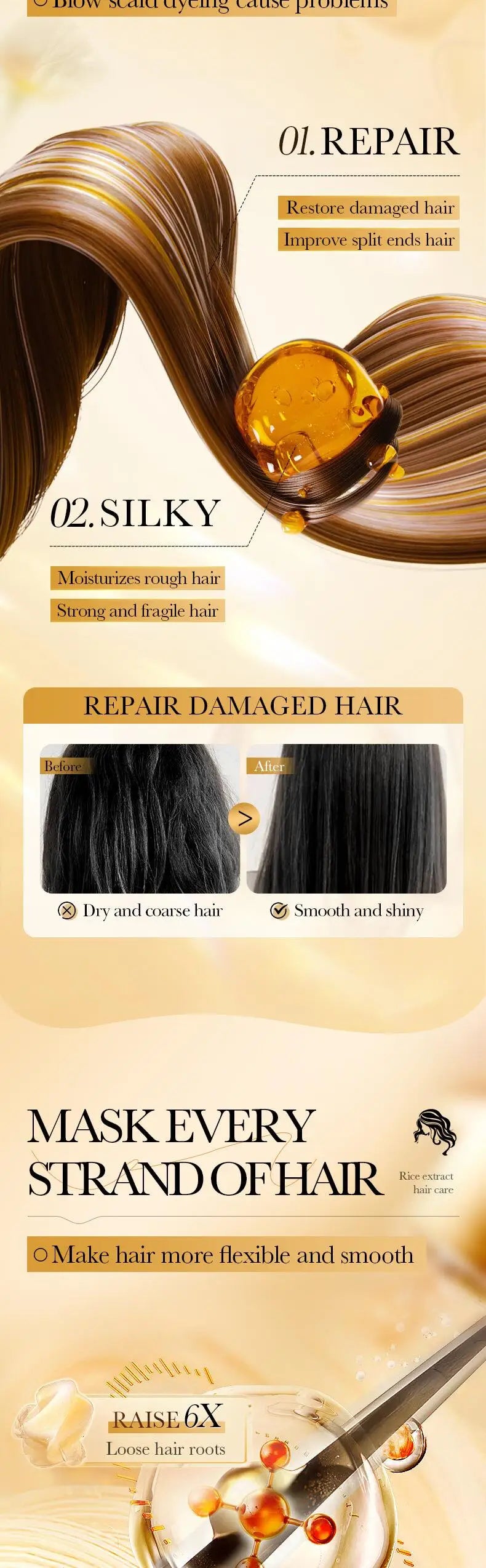 Rice Magical Keratin Hair Mask 5 Seconds Repair Damaged Frizzy Hairs Soft Smooth Shiny Moisturizing Nourish Hair Root Care