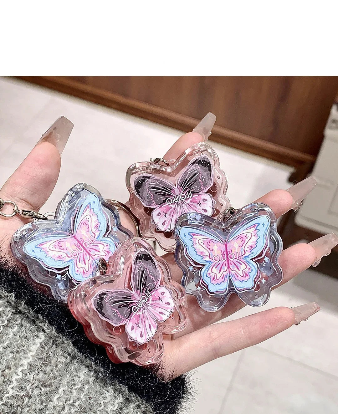 Portable Creative Butterfly Shaped Keychain Lip Gloss Nude Brown Lip Gloss Mirror Moisturizing Lipstick Cute Girl Makeup Gift