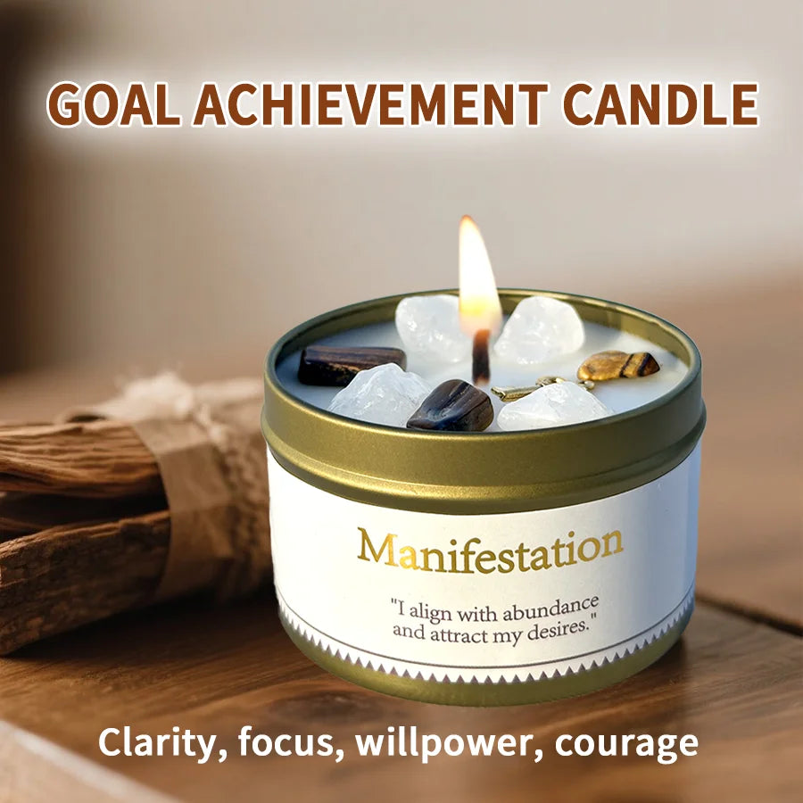 Goal Achievement Manifestation Candle | Scented Soy Wax for Success & Focus | Spiritual Gift with Intention Card