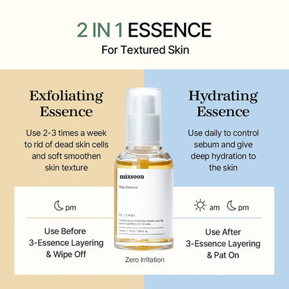 Mixsoon Bean Essence Vegansnail Exfoliating Essence for face Hydrating Korean Skin Care Glassskin Gentle Deep Hydration 50ml