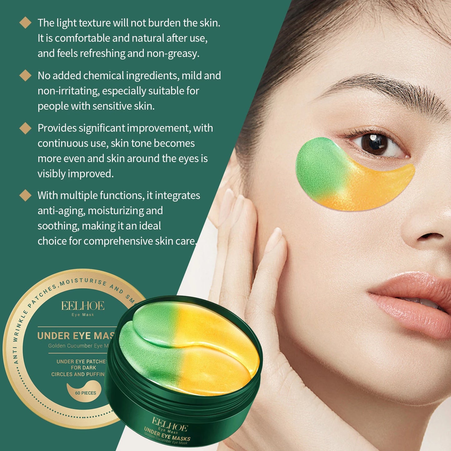 Cucumber Eye Mask Lifting Eye Patches Reduce Fine Lines Firming Eye Bags Removal Dark Circles Lightening Moisturizing Eye Care