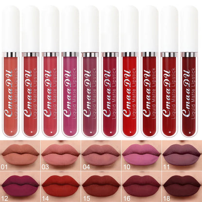 CmaaDu 10pcs/set  velvet matte durable waterproof easy color non-stick cup texture silky saturation high lip gloss