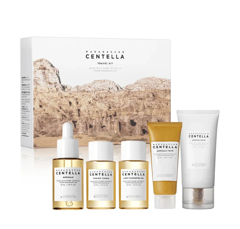 High Quality Centella Travel Kit Calming, Hydrating, Mild Exfoliating, Traveling Size Skin Care Set Korea