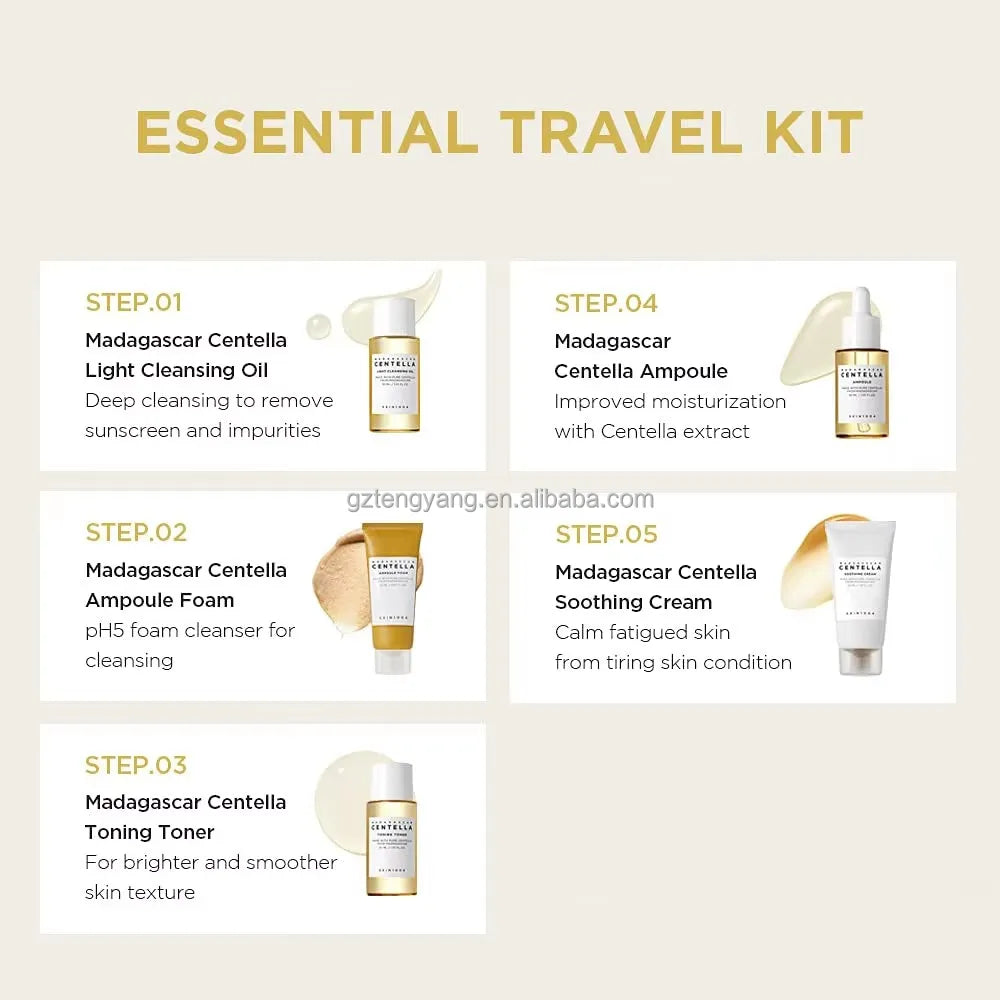 High Quality Centella Travel Kit Calming, Hydrating, Mild Exfoliating, Traveling Size Skin Care Set Korea