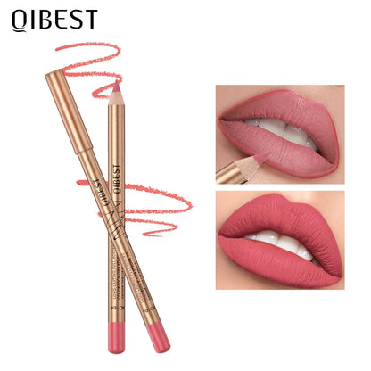 QIBEST 12 colors matte lip liner set colorful not easy to smudge long-lasting non-stick cup matte gold tube lip liner