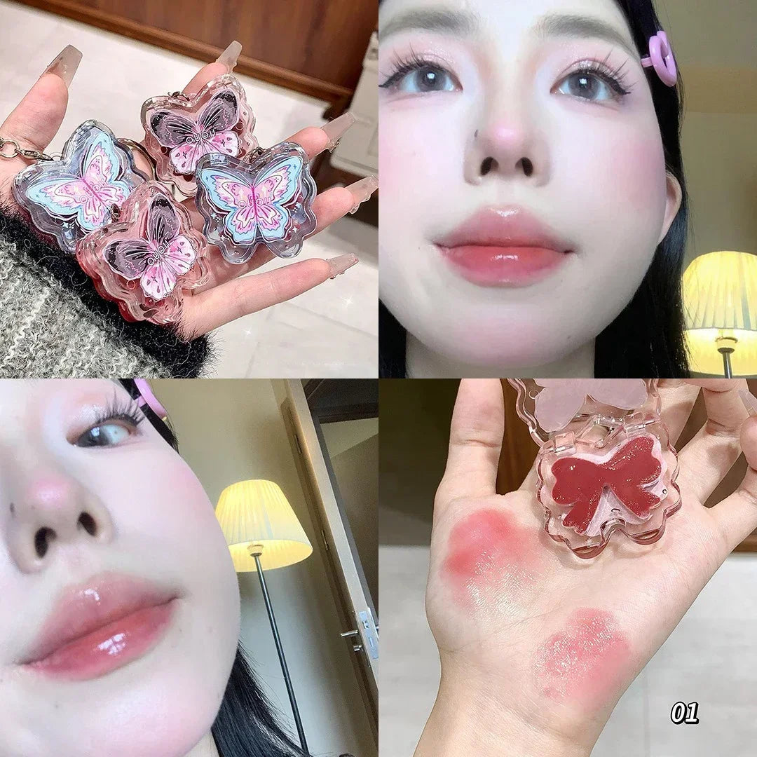 Portable Creative Butterfly Shaped Keychain Lip Gloss Nude Brown Lip Gloss Mirror Moisturizing Lipstick Cute Girl Makeup Gift