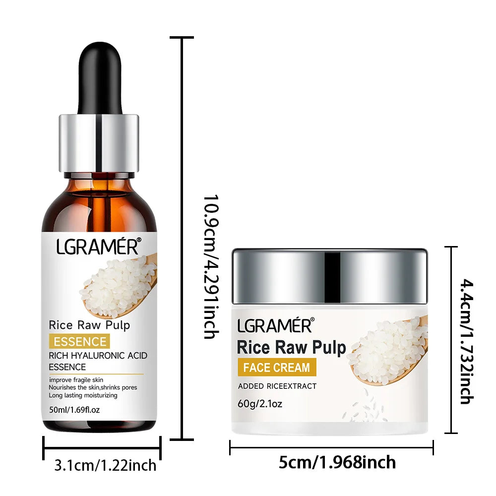 White Rice Serum Cream Combo Smooth Wrinkles Lifting Shrink Pores for Younger Healthier Skin Moisturizing Rice Raw Pulp Care Se