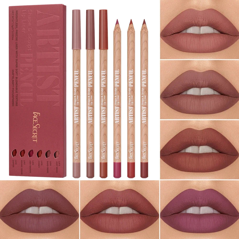 6pcs Lip Liner Pen 6 Colors Waterproof And Sweat-proof Not Easy To Fade Non-stick Cup Nude Lipstick Pencil SET