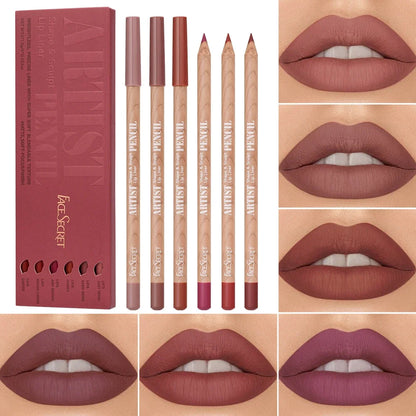 6pcs Lip Liner Pen 6 Colors Waterproof And Sweat-proof Not Easy To Fade Non-stick Cup Nude Lipstick Pencil SET