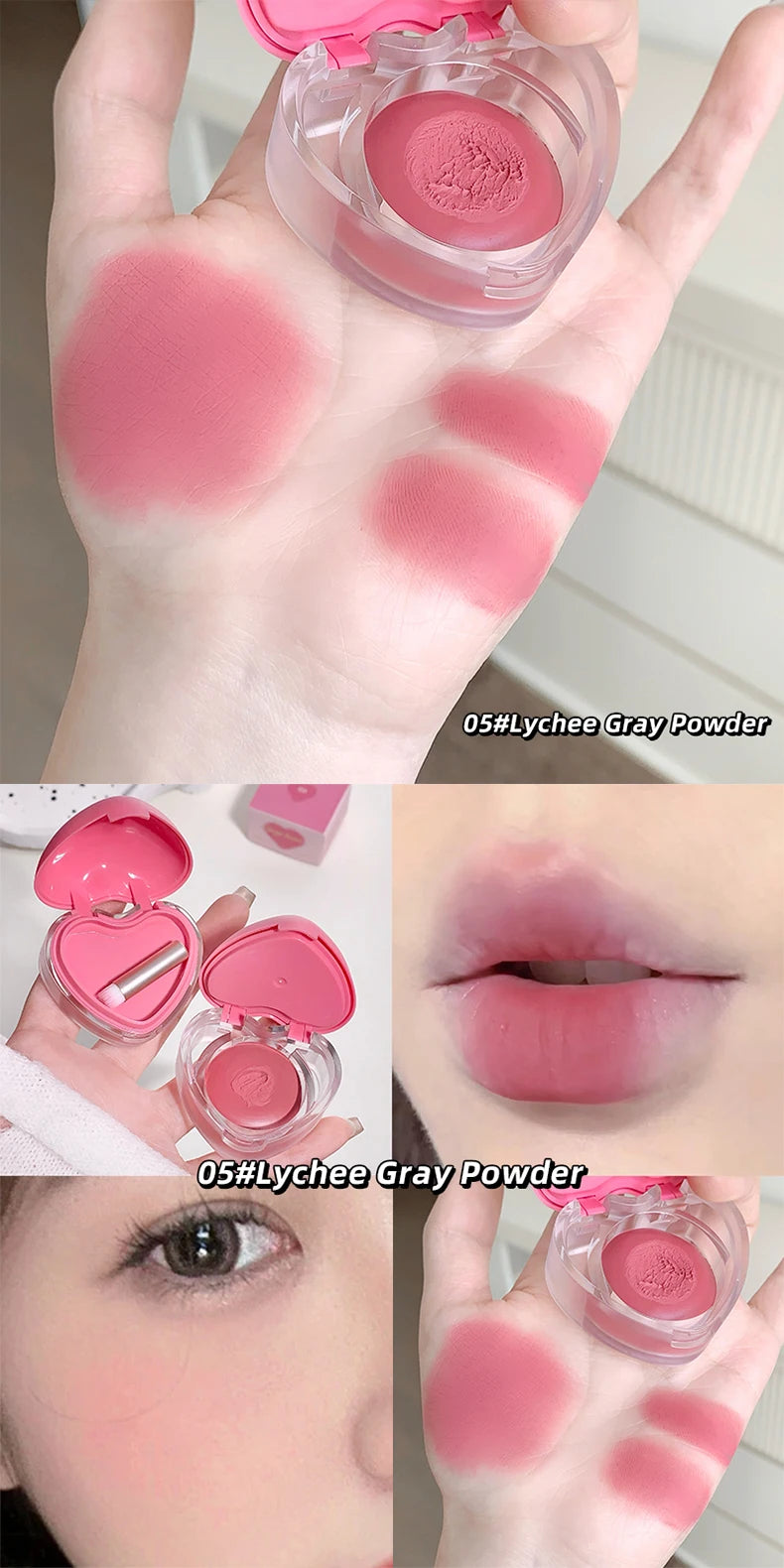 Gegebear Love Lip and Cheek Cream Matte Powder Soft Color Love Valentine's Day