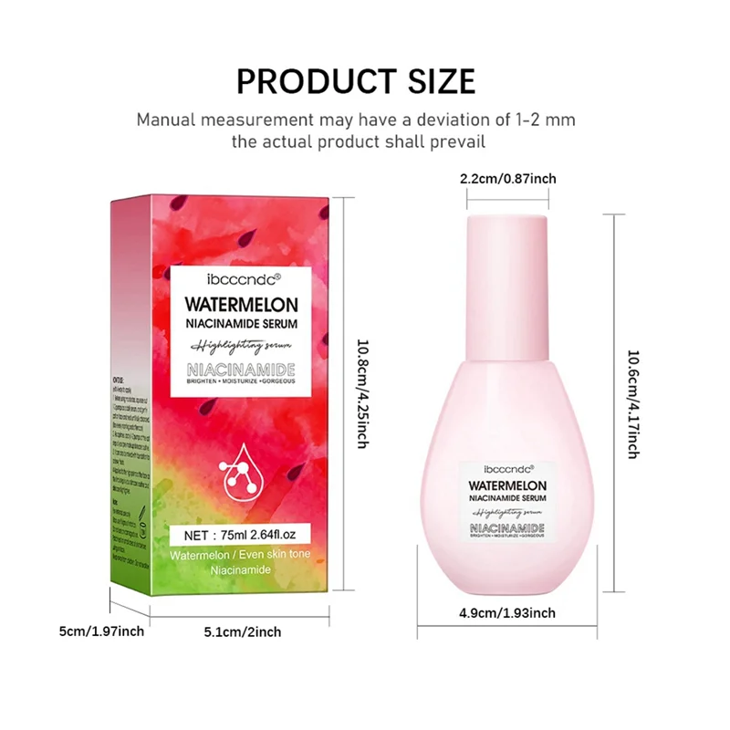 Hot Sale Ibcccndc Watermelon Niacinamide Face Serum 75Ml Glow Lightweight Facial Serum & Priming Liquid Brightner