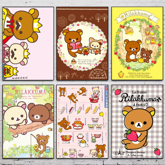 Japan Anime Cute Cartoon Rilakkuma Poster Stickers Art Wall Murals Decor Game Room Decor Gifts Kawaii HD Painting Cat Cars