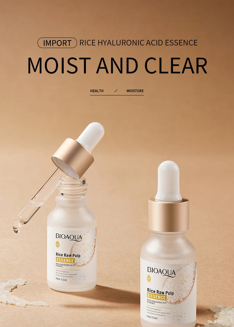 Rice hyaluronic acid essence moisturizes, moisturizes, brightens skin tone, improves skin roughness, and is a gentle serum