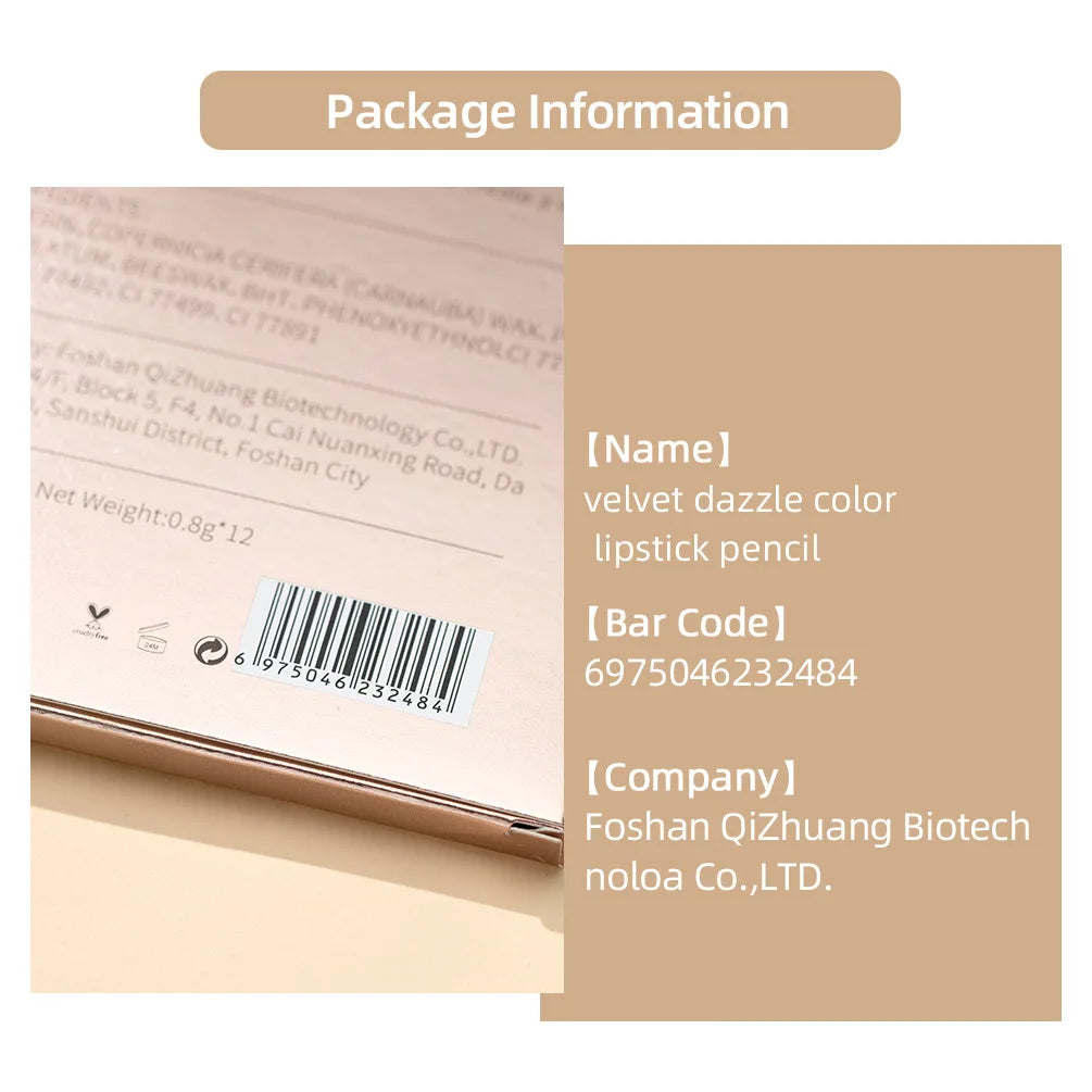 QIBEST 12 colors matte lip liner set colorful not easy to smudge long-lasting non-stick cup matte gold tube lip liner