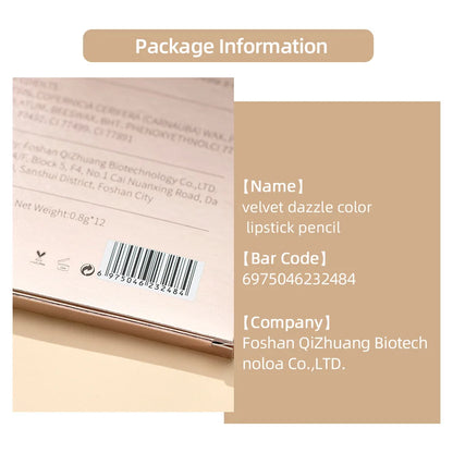QIBEST 12 colors matte lip liner set colorful not easy to smudge long-lasting non-stick cup matte gold tube lip liner