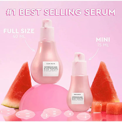 40ML Watermelon Niacinamide Brightening Essence Light Bulb Design W/ Hyaluronic Acid Vitamin E Lightweight Hydrating Face Makeup