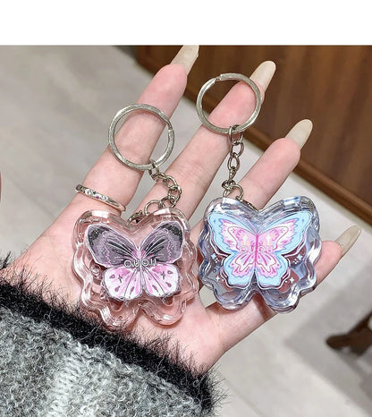 Portable Creative Butterfly Shaped Keychain Lip Gloss Nude Brown Lip Gloss Mirror Moisturizing Lipstick Cute Girl Makeup Gift