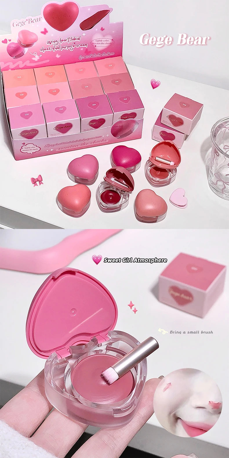 Gegebear Love Lip and Cheek Cream Matte Powder Soft Color Love Valentine's Day