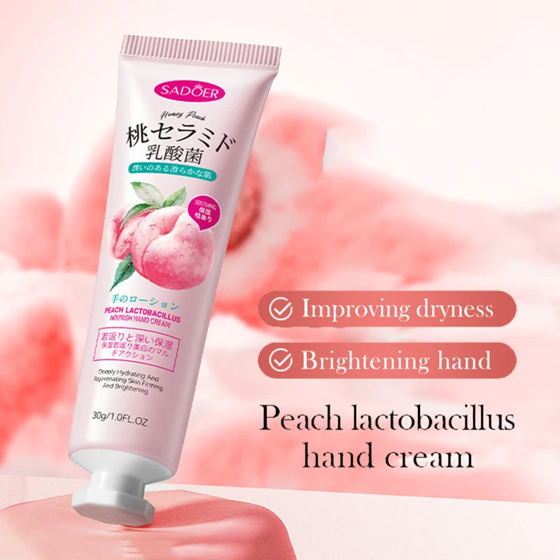 3/5pcs SADOER Peach Lactobacillus Hand Cream Anti-Drying Crack Moisturizing Brightening Repairing Hand Creams Hands Skin Care