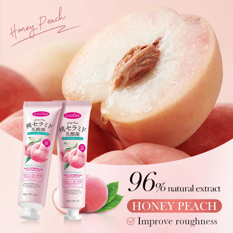 3/5pcs SADOER Peach Lactobacillus Hand Cream Anti-Drying Crack Moisturizing Brightening Repairing Hand Creams Hands Skin Care