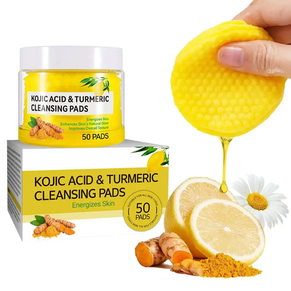 40/50pcs Kojic Acid Turmeric Cleansing Pads Curcuma Longa Root Facial Sponges Exfoliating Pads Daily Cleansing Skin Care Product