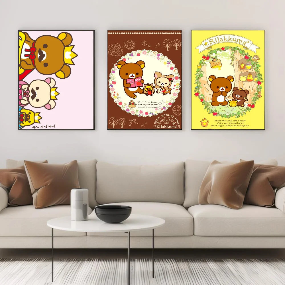 Japan Anime Cute Cartoon Rilakkuma Poster Stickers Art Wall Murals Decor Game Room Decor Gifts Kawaii HD Painting Cat Cars