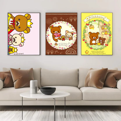 Japan Anime Cute Cartoon Rilakkuma Poster Stickers Art Wall Murals Decor Game Room Decor Gifts Kawaii HD Painting Cat Cars