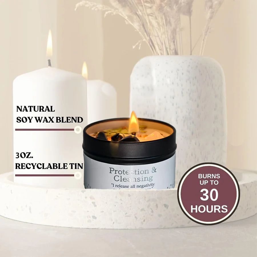 Protection & Cleansing Intention Candle | Scented Soy Candle for Negative Energy Clearing | Spiritual Ritual Gift with Card