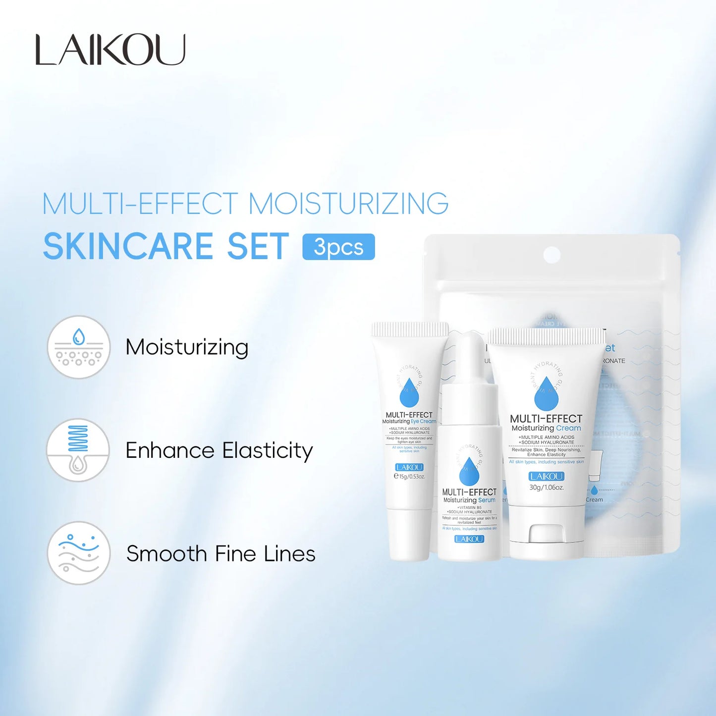 LAIKOU Nourishing Moisture Surge Hydration 3-Piece (Essence + Eye Cream + Face Cream) Skin Firming Skincare Set