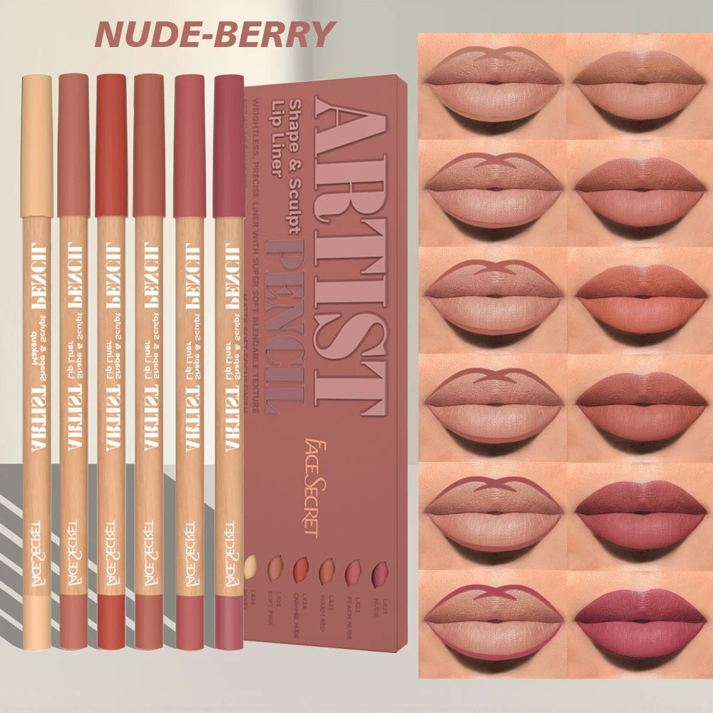 6pcs Lip Liner Pen 6 Colors Waterproof And Sweat-proof Not Easy To Fade Non-stick Cup Nude Lipstick Pencil SET