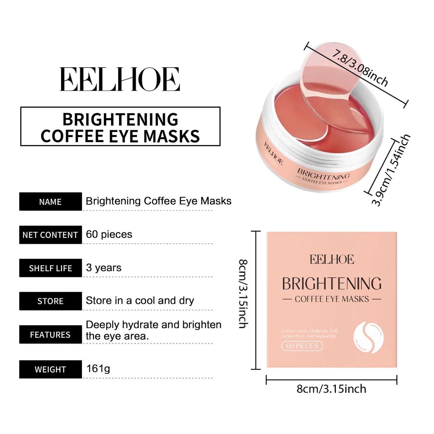 Caffeine Eye Mask Anti Dark Circles Puffyness Firming Lifting Fade Fine Lines Nourishing Brightening Wrinkle Remove Eyes Patche