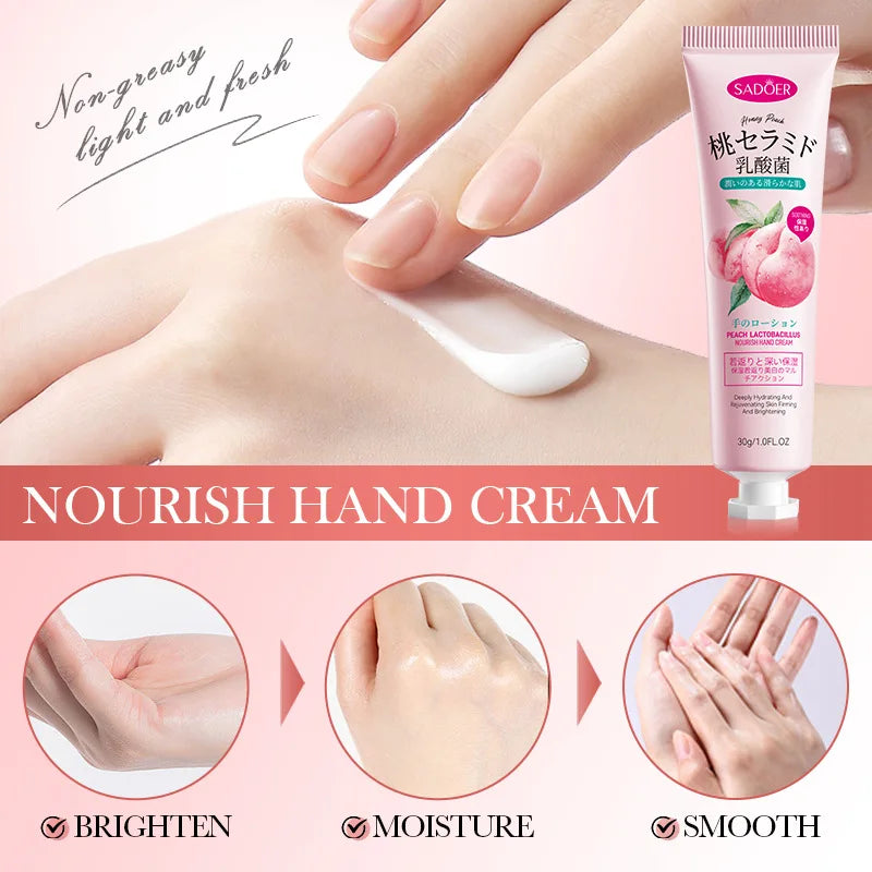3/5pcs SADOER Peach Lactobacillus Hand Cream Anti-Drying Crack Moisturizing Brightening Repairing Hand Creams Hands Skin Care