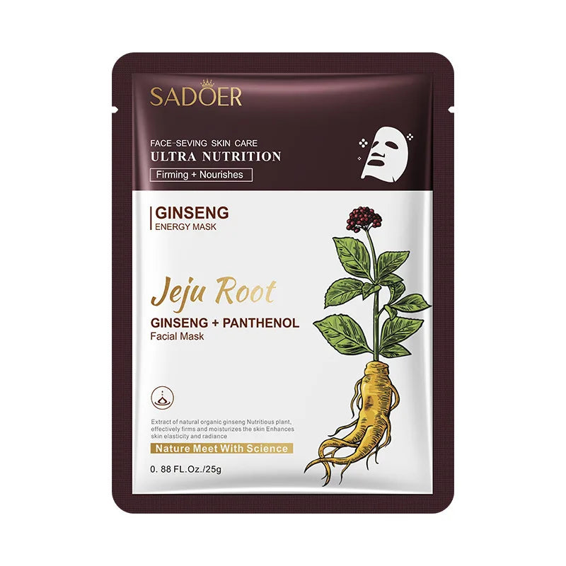 5pcs SADOER Plant Roots Face Mask Ginseng Carrot Ginger Facial Masks Moisturizing Firming Hydrating Face Sheet Mask Skin Care