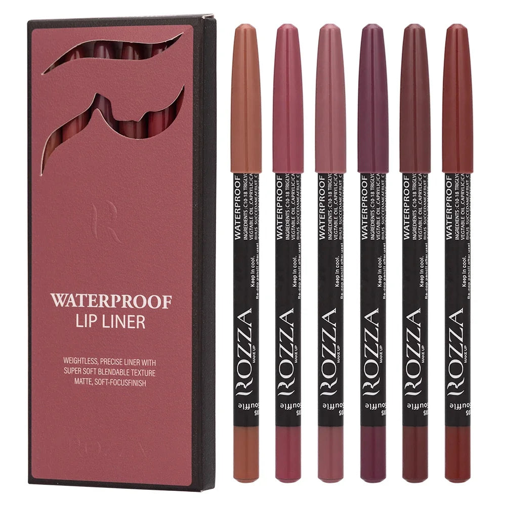 6pcs/set Lip Liner Set 6 Colors Waterproof Matte Longlasting Nude Color Lipstick Pencil Set Brown Lip Liner  Lip Pencil