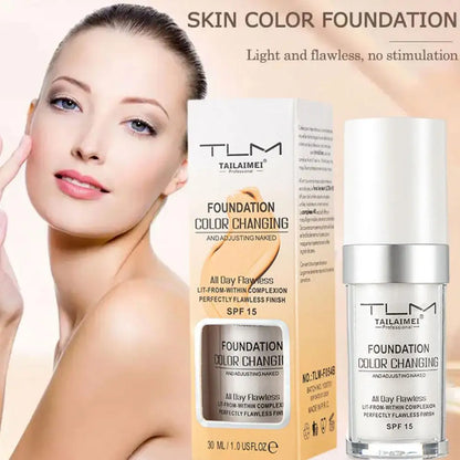 3PCs Color Changing Foundation, Temperature Liquid Foundation Naturally Blends Moisturizing Foundation Makeup Lasting Waterproof
