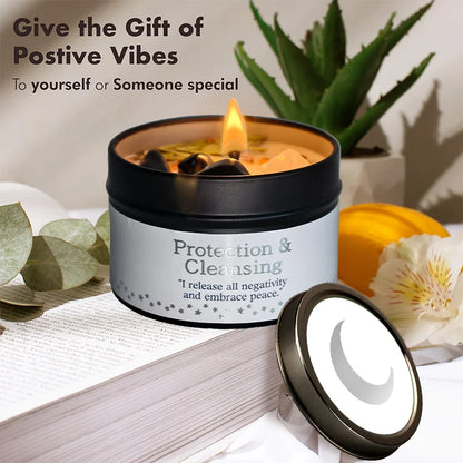 Protection & Cleansing Intention Candle | Scented Soy Candle for Negative Energy Clearing | Spiritual Ritual Gift with Card