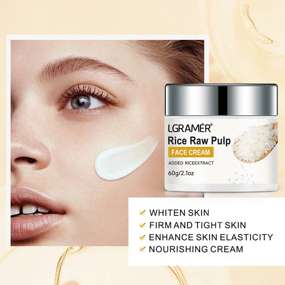 White Rice Serum Cream Combo Smooth Wrinkles Lifting Shrink Pores for Younger Healthier Skin Moisturizing Rice Raw Pulp Care Se