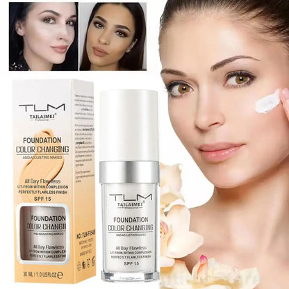 3PCs Color Changing Foundation, Temperature Liquid Foundation Naturally Blends Moisturizing Foundation Makeup Lasting Waterproof
