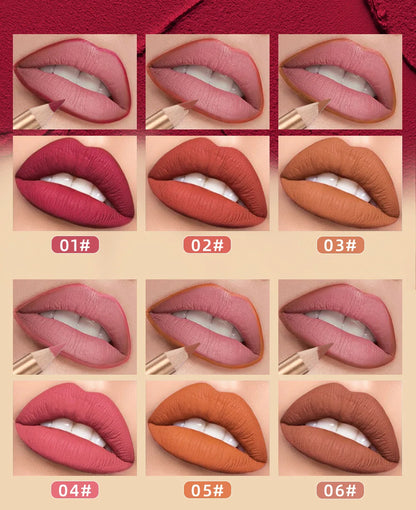 QIBEST 12 colors matte lip liner set colorful not easy to smudge long-lasting non-stick cup matte gold tube lip liner