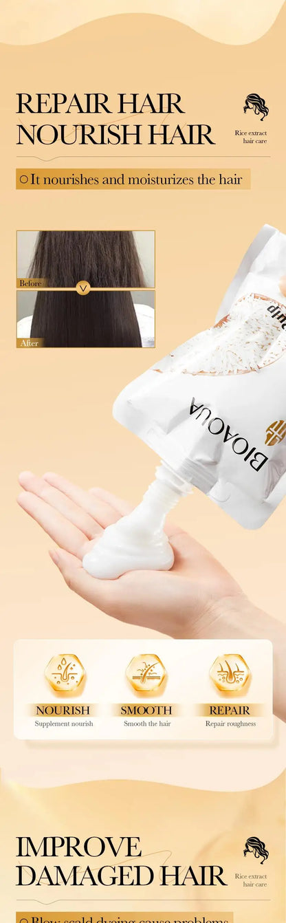 Rice Magical Keratin Hair Mask 5 Seconds Repair Damaged Frizzy Hairs Soft Smooth Shiny Moisturizing Nourish Hair Root Care