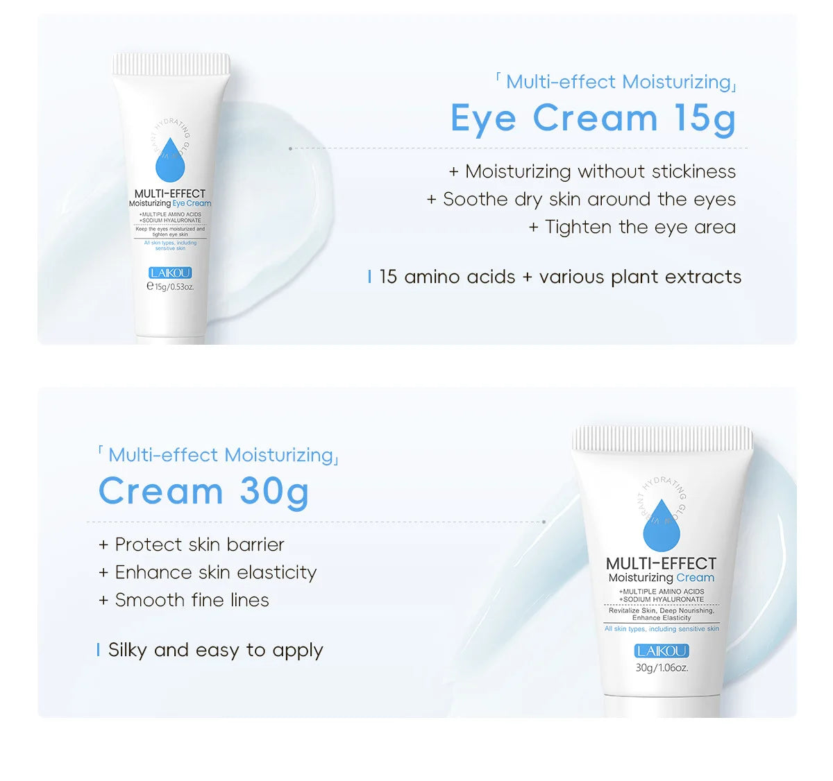LAIKOU Nourishing Moisture Surge Hydration 3-Piece (Essence + Eye Cream + Face Cream) Skin Firming Skincare Set